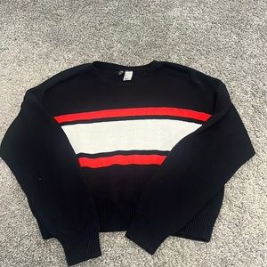 Divided red, white and blue sweater